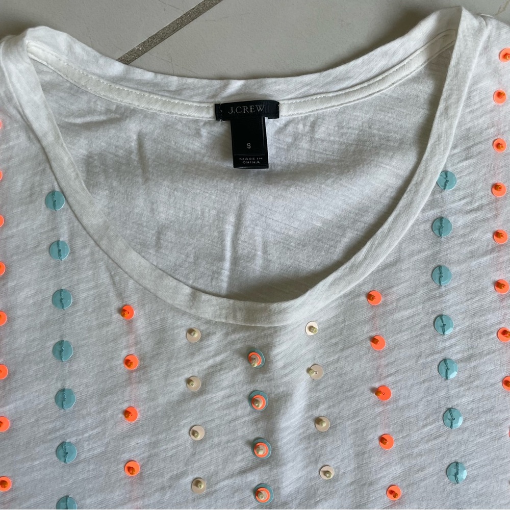 JCrew White Relaxed Fit Sequinned Tank